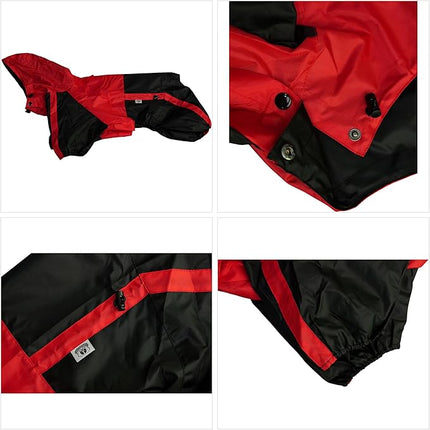 Lovelonglong Alaska Dog Hooded Raincoat, Golden Retriever Rain Jacket Poncho Waterproof Clothes with Hood Breathable 4 Feet Four Legs Rain Coats for Large Huge Dogs Red L-XL+