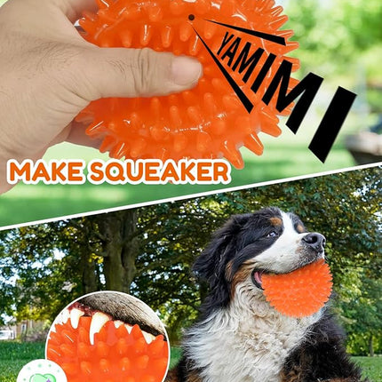 4.5” Heavy Duty Squeaky Dog Balls for Medium Large Dogs, Dog Toys for Aggressive Chewers, Spike Ball Toys for Clean Teeth and Training(2 Pack)