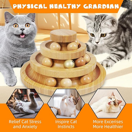 Cat Ball Track - 3-Level Cat Ball Tower with 9 Removable Balls for Interactive Play and Mental, Physical Exercise - Large Size