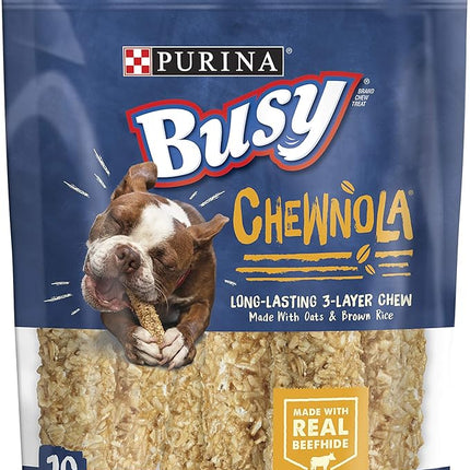Purina Busy Rawhide Small/Medium Breed Dog Bones, Chewnola with Oats & Brown Rice - 10 ct. Pouch