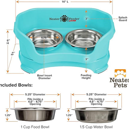 Neater Feeder Deluxe Mess Proof Cat Bowls Elevated for All Breeds – Made in USA – No Spill Raised Bowls for Indoor Cats – Stainless Steel Food and Water Bowl Set, Pet Dish Feeding Station, Aquamarine