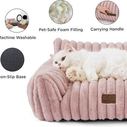 Bedsure Cute Cat Couch for Pets - Fluffy Cat Sofa with Premium Soft Corduroy Fleece, Fuzzy Pet Couch Bed with Removable Washable Cover, Supportive Chair for Indoor Cats, 24inch, Blush Pink