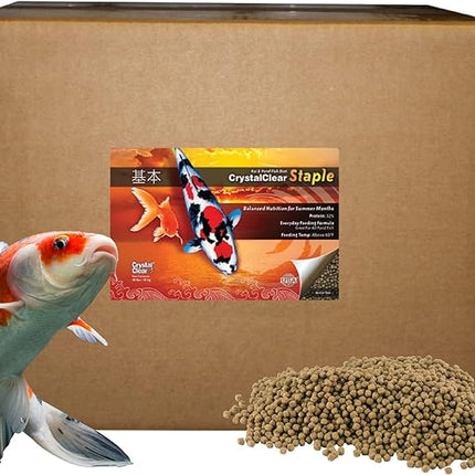 CrystalClear Staple Pond Fish Food for Healthy Koi & Goldfish, Protein Packed Floating Pellets for Summer Nutrition, Easy Digestion, 40 Pound Bucket