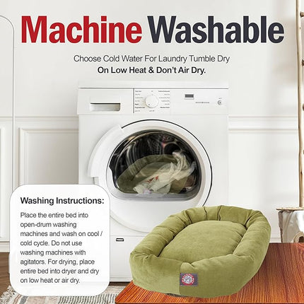 Majestic Pet 24 Inch Micro Velvet Calming Dog Bed Washable – Cozy Soft Round Dog Bed with Spine for Head Support - Fluffy Donut Puppy Mat 24x19x7 (Inch) Small – Apple (2025)