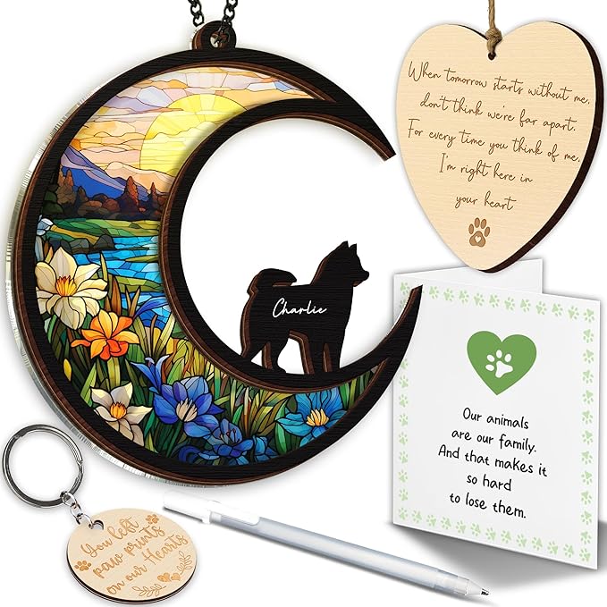 6'' Siberian Husky Memorial Suncatcher, Personalized Name, Pet Ornament Window Car Hanging, Sympathy Gift for Loss of Pet, Passed Away Remembrance Gift for Dog Lovers 36-SS1