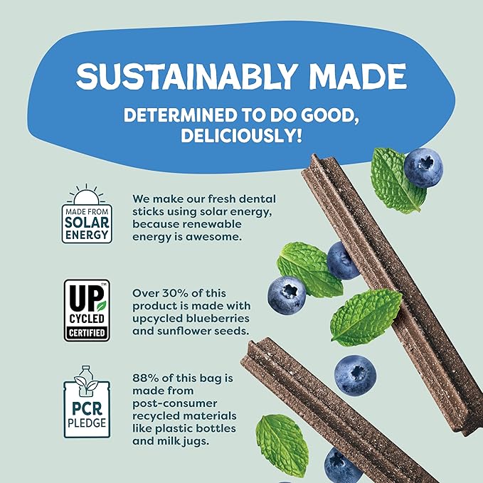 Shameless Pets Toothberry Dental Chews for Dogs – Natural Dog Dental Sticks for Fresh Breath, Teeth Cleaning & Removes Tartar, Grain-Free Dog Treats, No Corn or Soy, 32 Sticks