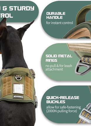BUMBIN Tactical Dog Harness for Large Dogs No Pull, Famous TIK Tok No Pull Dog Harness, Fit Smart Reflective Pet Walking Harness for Training, Adjustable Dog Vest Harness with Handle Green XL