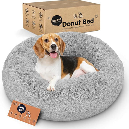 Donut Dog Bed - Premium Comfort for Anxiety Relief - Fluffy & Calming Design with Ultra-Plush Support | Cozy Round Dog Bed with Super Soft Circle Style (Grey, Medium)
