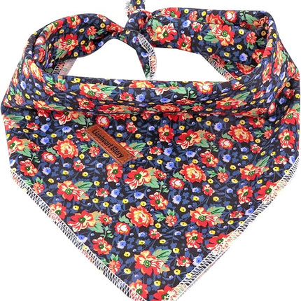 Lionheart glory Dog Bandana 1 Pack Washable Soft Cotton Floral Print Bibs Scarf, Adjustable Kerchief Square Dog Bandanas for Small Dogs