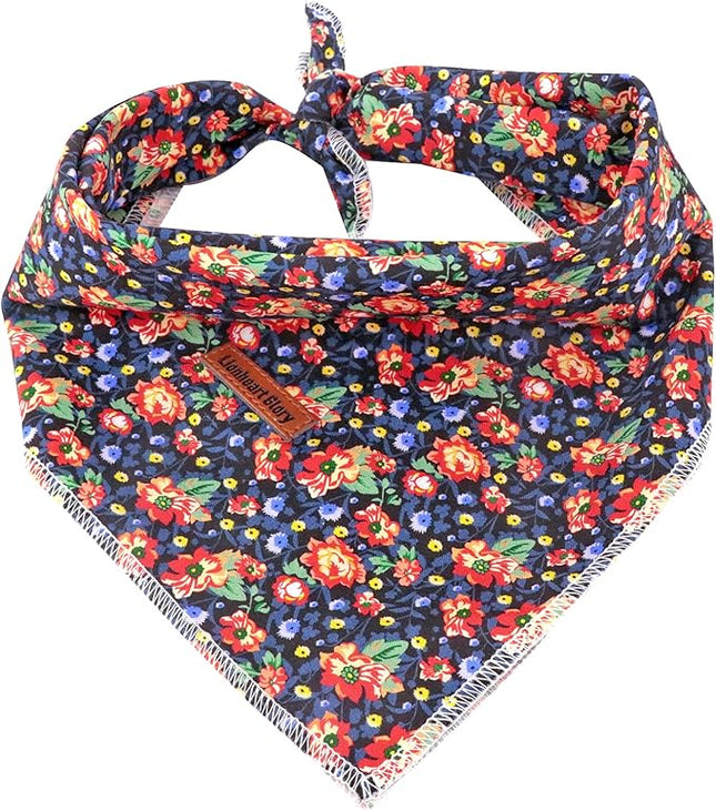 Lionheart glory Dog Bandana 1 Pack Washable Soft Cotton Floral Print Bibs Scarf, Adjustable Kerchief Square Dog Bandanas for Small Dogs