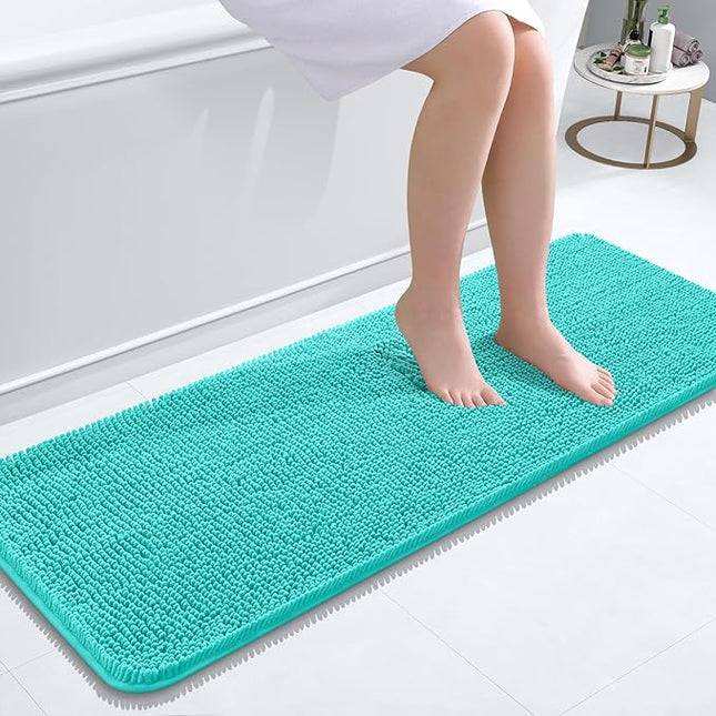 OLANLY Bathroom Rugs 47x17, Extra Soft Absorbent Chenille Bath Rugs, Rubber Backing Quick Dry, Machine Washable Bath Mats for Bathroom Floor, Tub and Shower, Home Decor Accessories, Teal