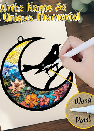 Bird Memorial Suncatcher, Personalized Rainbow Bridge Remembrance with Name & Date, Bird Lover Passing Away Gift, Loss of Pet Bereavement Gifts, Hanging Window Decor, Car