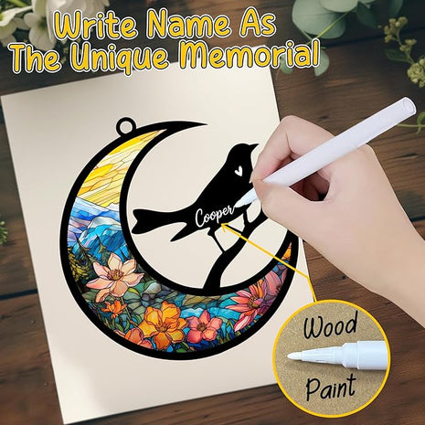 Bird Memorial Suncatcher, Personalized Rainbow Bridge Remembrance with Name & Date, Bird Lover Passing Away Gift, Loss of Pet Bereavement Gifts, Hanging Window Decor, Car