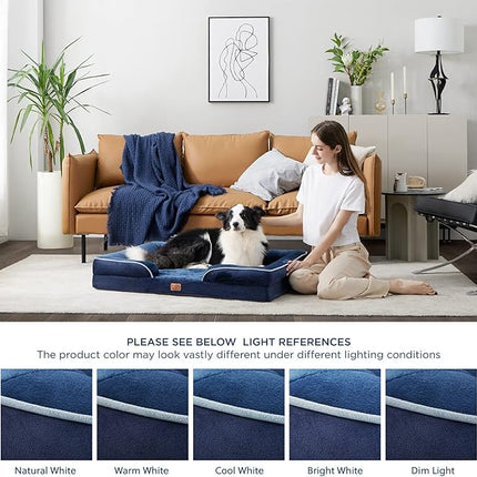 Bedsure Orthopedic Dog Beds Large Sized Dog - Washable Large Dog Cat Bed Waterproof, Comfort Dogs Couch Sofa with Washable Removable Cover, Pet Bed with Nonskid Bottom, Blue Navy, 35"