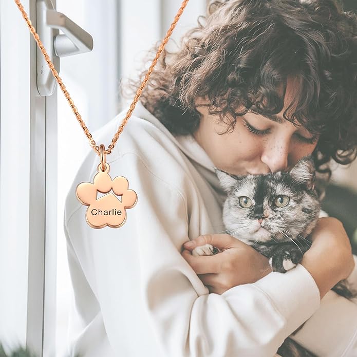 MeMeDIY Personalized Paw Print Necklace for Women Engraved Name Dog Paw Necklace Stainless Steel/925 Sterling Silver Paw Necklace Pet Memorial Necklace 1-4 Cat Paw Print Necklace