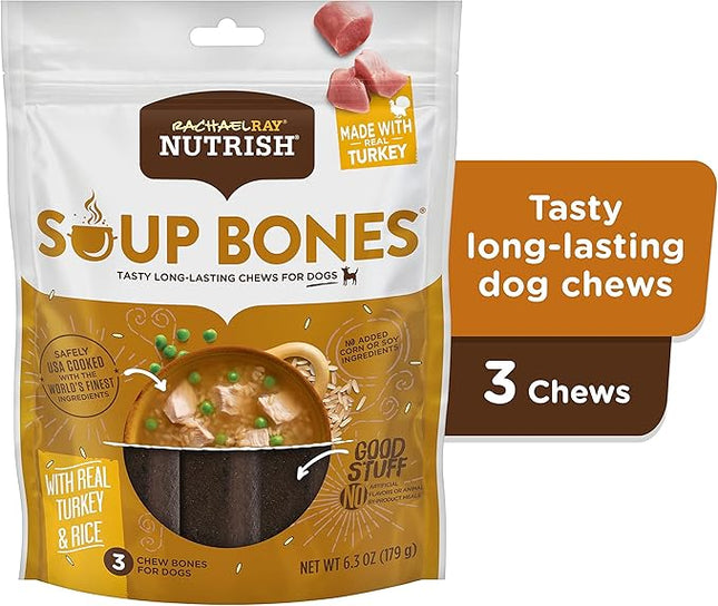 Rachael Ray Nutrish Dog Chews Soup Bones With Real Turkey & Rice, 24 Dog Treats
