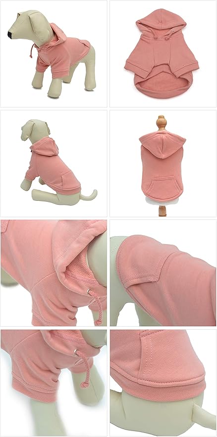 Lovelonglong Blank Basic Hoodie Sweatshirt for Dogs 100% Cotton Fits Small Medium Dachshund Large Dog Lotus-Pink S
