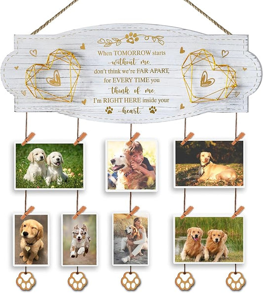 White Golden Memorial Picture Collage Board with Clips Twine and Paw Pendant - Bereavement Sympathy Grieving Gifts for Loss of Dog - House Wall decor for Dog Lover