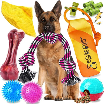 Zeaxuie 12 Pack Long-Lasting Heavy Various Dog Chew Toys Pack for Aggressive Chewers - Includes Large Rope Toy, Squeaky Toys & Indestructible Chew Bone for Medium, Large & X-Large Breeds Dogs