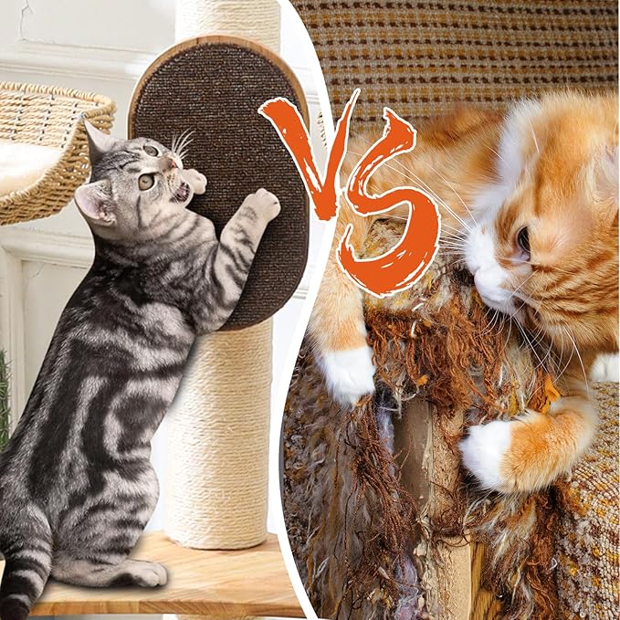 Large Cat Tree Wood - Modern Multi-Cat Tower with Scratching Posts & Handwoven Condo | Sturdy Cat Furniture for Indoor Cats, Modern Cat House Supplies