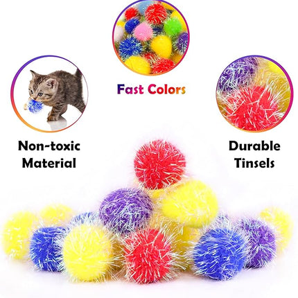 30 Pieces 1.2 inches Sparkle Pom Pom Balls for Cat - Interactive Glitter Balls, Multicolor, Best as Kitten Play Toys