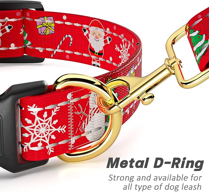 Reflective Dog Collar, Cute Christmas Style Dog Collars for Medium Dogs, Soft Nylon Puppy Collar for Boy and Girl Female Dog, Adjustable Heavy-Duty Pet Collar with Quick Release Buckle, Red