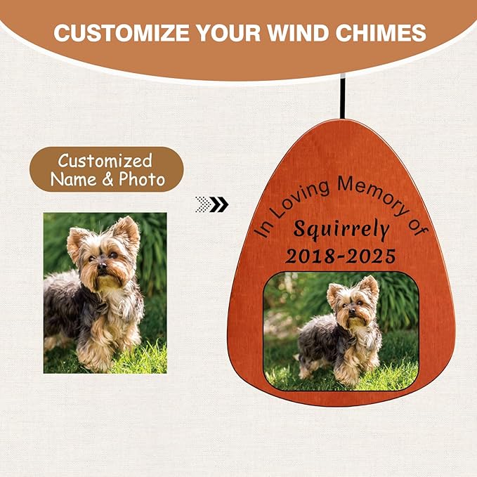 Funnylife Personalized Pet Memorial Wind Chime with Photo, Dog Memorial Gifts Pet Loss Sympathy Gifts Thoughtful Dogs and Cats Bereavement Remembrance Picture Memory Wind Chime 26"