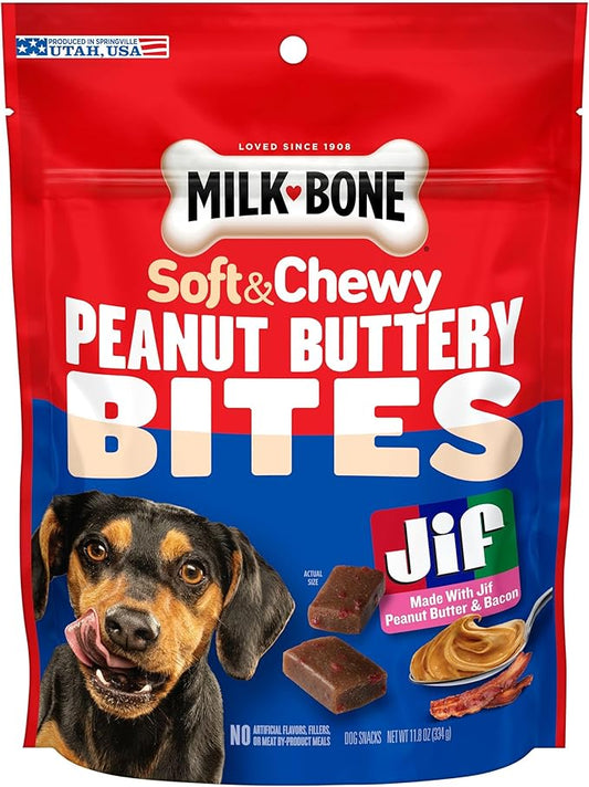 Milk-Bone Peanut Buttery Bites Soft Dog Treats with Real Peanut Butter & Bacon, 11.8 Ounce Bag