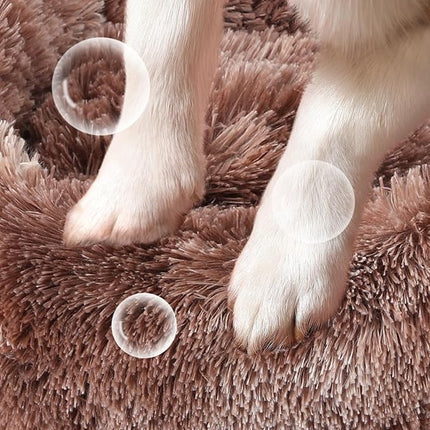 NOYAL Calming Donut Dog Bed for Small to Medium Dogs & Cats - Plush Faux Fur Anti-Anxiety Pet Bed with Machine Washable Cover & Non-Slip Base