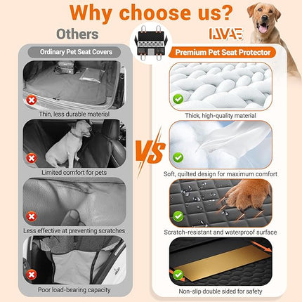 Hard Bottom Car Seat Cover for Dog swith Removable Soft Blankets,Scratch-Proof and Anti-Slip Car Dog Hammock for Large Dogs White for Car, SUV