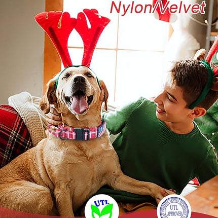 Hotsky Tactical Dog Collar, Adjustable Military Training Nylon Airtag Collar with Handle and Heavy Duty Metal Buckle for Medium Large Dogs, with Airtag Holder and Two Patches（Redplaid,M）