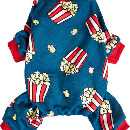 Fitwarm Popcorn Dog Pajamas, Funny Dog Clothes for Small Dogs Boy Girl, Fleece Pet Onesie with Feet, Blue, Red, White, Yellow, XXL
