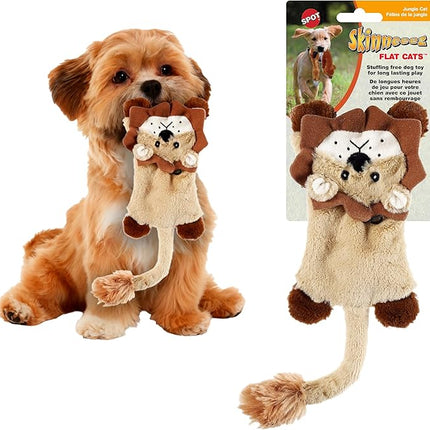 SPOT Skinneeez Flat Cat 11.5 Inch Stuffing-Free Plush Squeaky Dog Toy – Soft Interactive Toy for Mini and Small Dogs – Mess-Free Play for Light Chewers – Assorted Styles