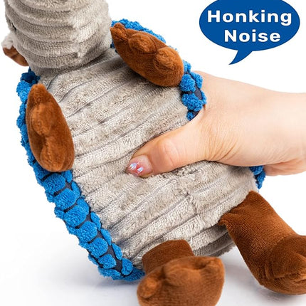 Hollypet Plush Dog Squeaky Toy Stuffed Armadillo Animal Pet Puppy Chew Toys with Clean Teeth for Small Medium Large All Breed Sizes Dogs, Blue, 8 in