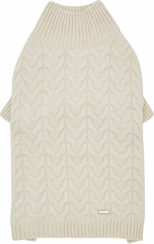 Blueberry Pet Classic Fuzzy Textured Knit Pullover Turtle-Neck Dog Sweater in Ivory, Back Length 16", Pack of 1 Clothes for Dogs