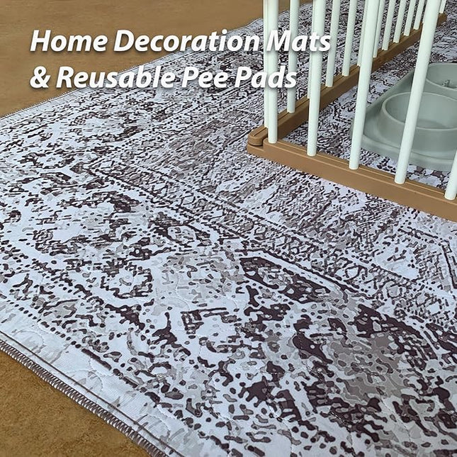 nunubaby Washable Pee Pads for Dogs, Stylish, Non-Slip and Leak-Proof Pee Pads. Reusable Potty Pads for Dogs for Crates and Floors.(Brown/Geo, 24" x36" )