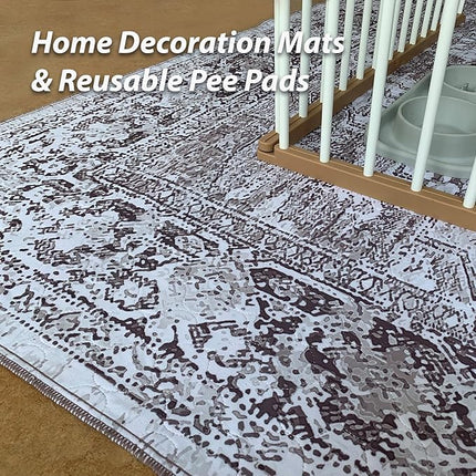 nunubaby Washable Pee Pads for Dogs, Stylish, Non-Slip and Leak-Proof Pee Pads. Reusable Potty Pads for Dogs for Crates and Floors.(Brown/Geo, 24" x48" )