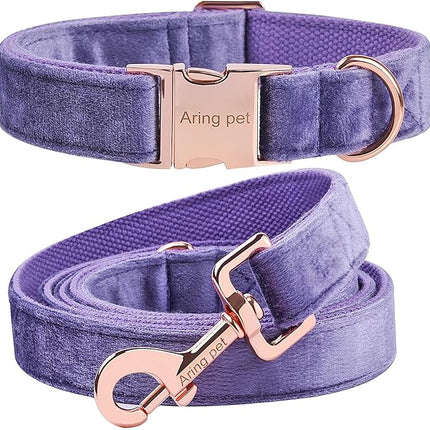 ARING PET Velvet Dog Collar and Leash Set, Soft Purple Dog Collar and Leash, Adjustable Collars for Dogs
