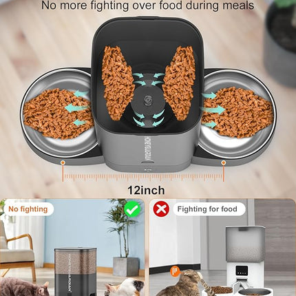 HoneyGuaridan Automatic Cat Feeder for Two Cats, 5G WiFi Smart Feed Pet Feeder with Stainless Steel Bowl,APP Control Dispenser, Dual Power Supply,Desiccant Bag,10s Meal Call Black