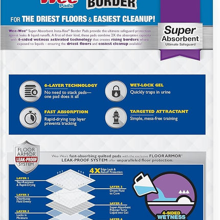 Four Paws Wee-Wee Super Absorbent Unscented Pee Pads for Dogs & Puppies with Insta-Rise Border, Leak-Proof Dog Housebreaking Potty Training Floor Protection, 22" x 23", 10 Count