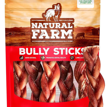 Natural Farm Odor-Free Braided Bully Sticks (4-5 Inch, 5 Pack) - 100% Grass-Fed Beef, Grain-Free, Low Fat & Fully Digestible Best Dental Treats, Safest Long Lasting Pizzle Chews to Keep Your Dog Busy