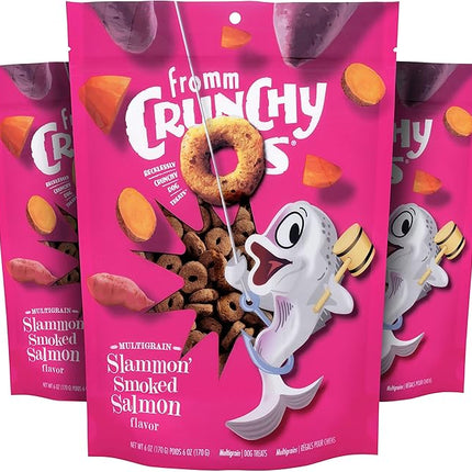 Fromm Crunchy Os Slammon' Smoked Salmon Dog Treats - Premium Crunchy Dog Treats - Salmon Recipe - Pack of (3) 6 oz Bags