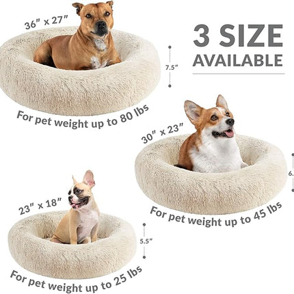 Friends Forever Calming Dog Bed for Medium Dogs, Donut Medium Pet Bed, 30 Inches Memory Foam Orthopedic Dog Bed with Fluffy Plush Faux Fur, Machine Washable, Serena Tan, 30"x23"x6.5"