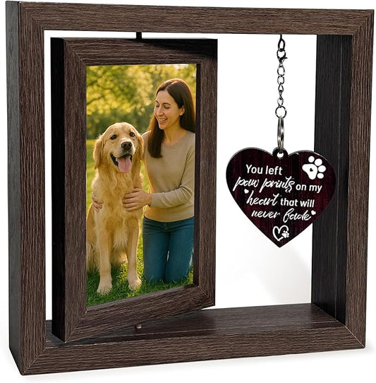 Dog Memorial Gifts for Loss of Dog, Pet Memorial Gifts for Dogs Cats - Rotating Wooden Picture Frame for 4x6 Photos, Pet Loss Remembrance Bereavement Keepsake