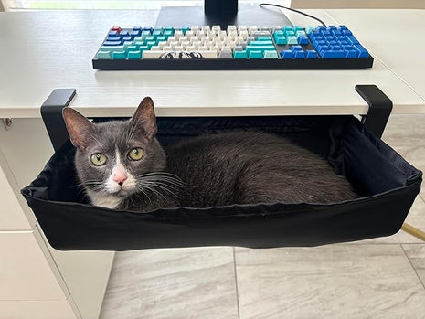 Cat Desk Bed - Hammock for Keeping Cat or Pet Off Desk - Save Space While Work or Gaming - Mount is Included (Black)