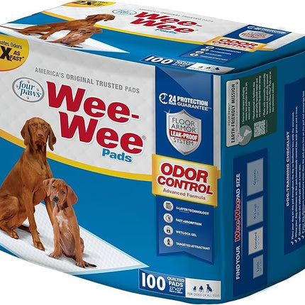 Four Paws Wee-Wee Odor Control Advanced Formula Unscented Pee Pads for Dogs & Puppies, Leak-Proof Housebreaking Potty Training Floor Protection, 22" x 23", 100 Count
