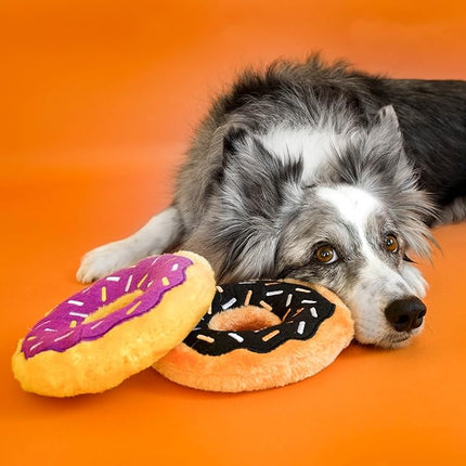 ZippyPaws Donutz - No Stuffing Dog Toys to Keep Them Busy, For Small and Medium Dogs, Squeaky Pet Toy for Boredom, Unstuffed Chew Toy, Soft Plush Puppy Products, Funny Food Toy - Pumpkin Spice Donut