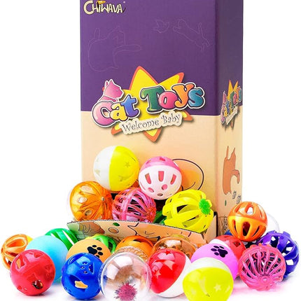 CHIWAVA 36 Pack Plastic Noisy Cat Toy Balls with Bell Kitten Chases Toy 8 Type Assorted Color Size