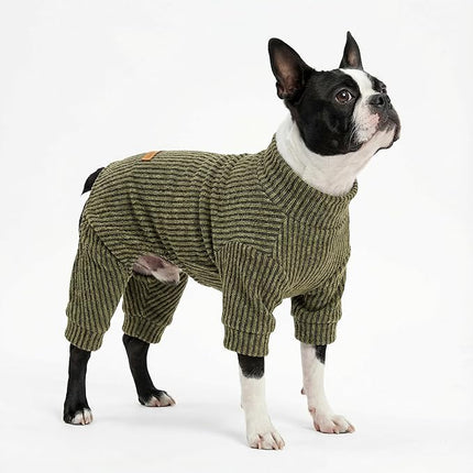 Fitwarm Mock Neck Knited Dog Pajamas, Warm Winter Clothes for Small Dogs Boy Girl, Pet Apparel, Olive Green, XS