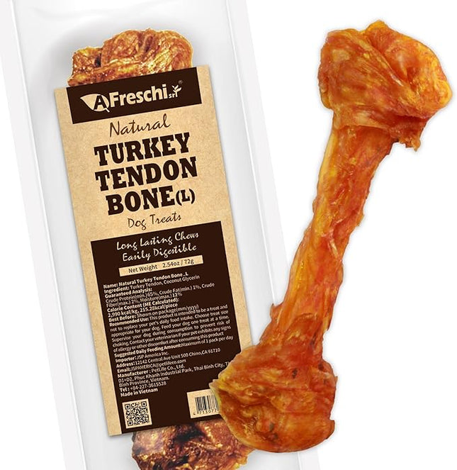A Freschi srl Turkey Tendons for Dogs, Long-Lasting, Hypoallergenic Rawhide Alternative, Human Grade, Healthy Puppy Chews, Natural Dog Treats for Large Dogs, Bone (L), 1 Count Pack